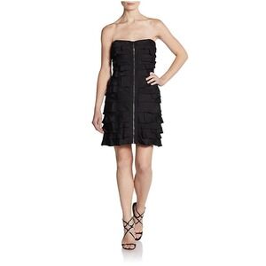 NWT BCBG MAXAZRIA Women Black Strapless Tiered Ruffle‎ Cocktail Party Dress 4